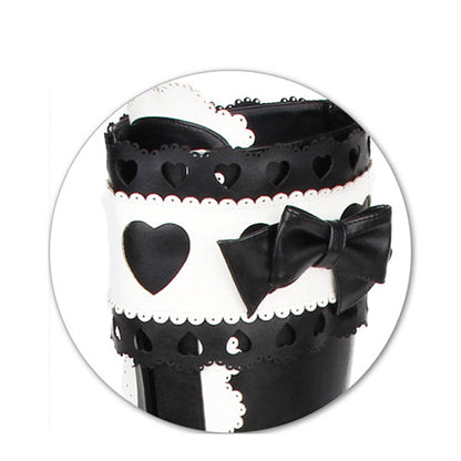 Lolita Boots - Lace Bowknot Heart Shaped, 2 Colors, Lace Trim, Sweet Style, Bow Detail - additional product view 3