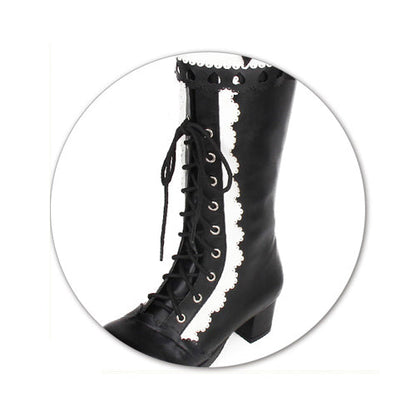 Lolita Boots - Lace Bowknot Heart Shaped, 2 Colors, Lace Trim, Sweet Style, Bow Detail - additional product view 4
