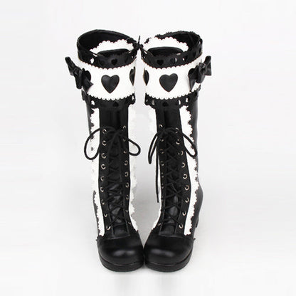 Lolita Boots - Lace Bowknot Heart Shaped, 2 Colors, Lace Trim, Sweet Style, Bow Detail - main product image