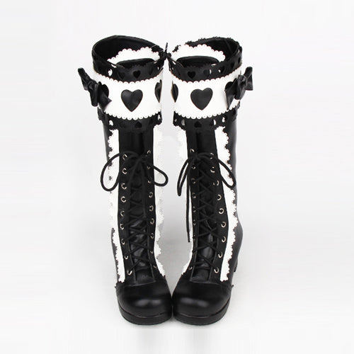 Lolita Boots - Lace Bowknot Heart Shaped, 2 Colors, Lace Trim, Sweet Style, Bow Detail - main product image