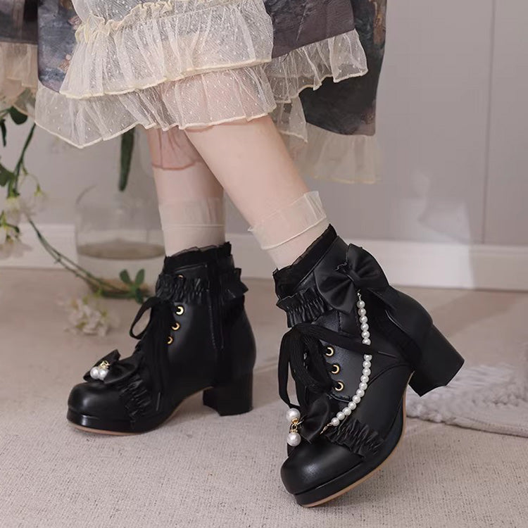 Lolita Boots - Ruffled Bow Pearl-decorated, 3 Colors, Sweet Style, Bow Detail - additional product view 8