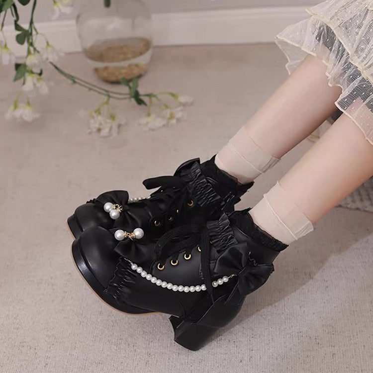 Lolita Boots - Ruffled Bow Pearl-decorated, 3 Colors, Sweet Style, Bow Detail - additional product view 9