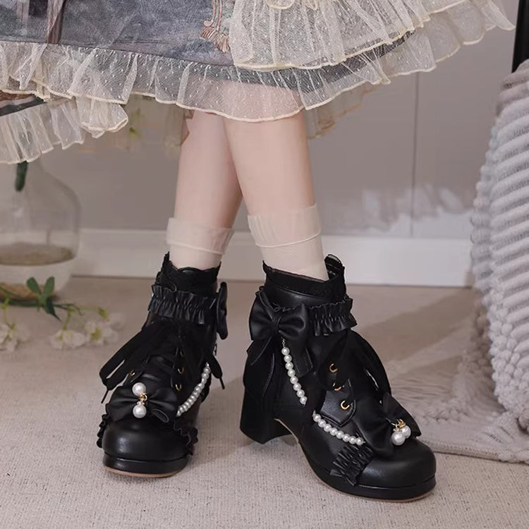 Lolita Boots - Ruffled Bow Pearl-decorated, 3 Colors, Sweet Style, Bow Detail - additional product view 10