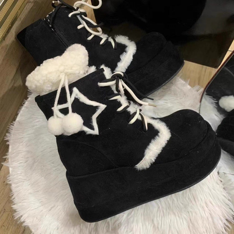 Lolita Boots - Star, 2 Colors, Sweet Style - Alternative Fashion Shoes - 34 Black / 35 Black / 36 Black option