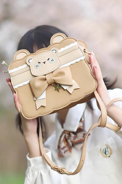 Lolita Character Bag - Bowknot Bear Crossbody, Brown, Bow Detail, Sweet Style - main product image