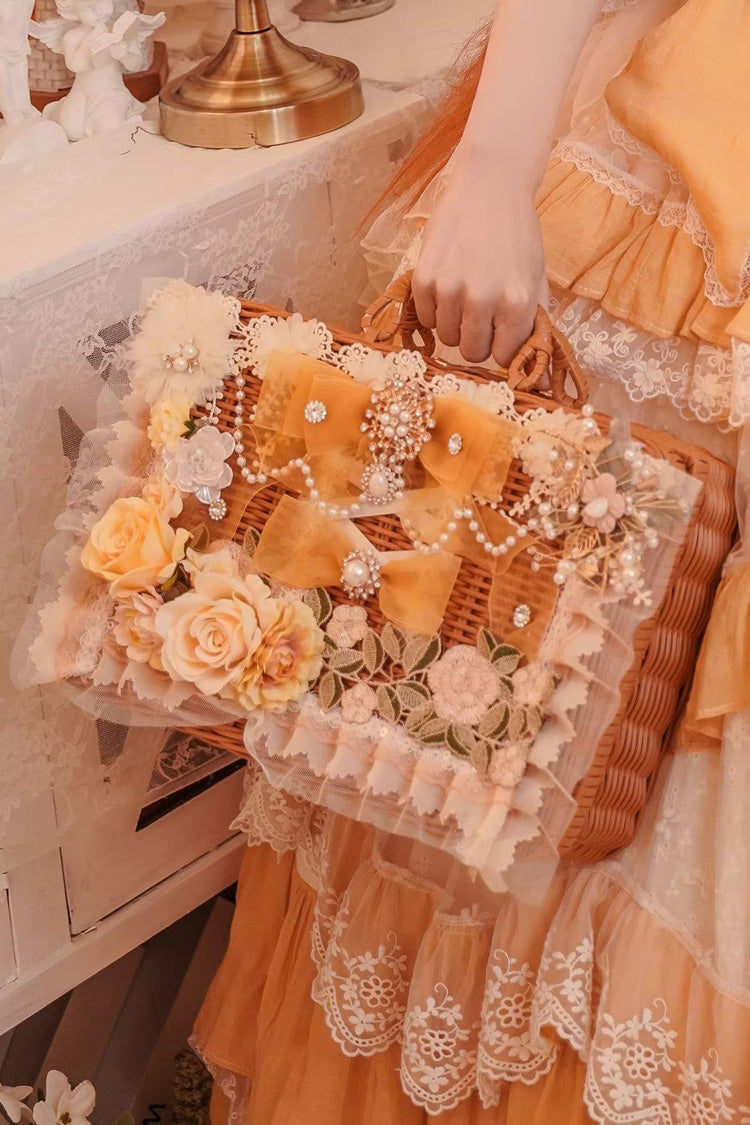 Lolita Character Bag - Hand Woven Rattan Flowers, 2 Colors, Sweet Style, Bow Detail - main product image