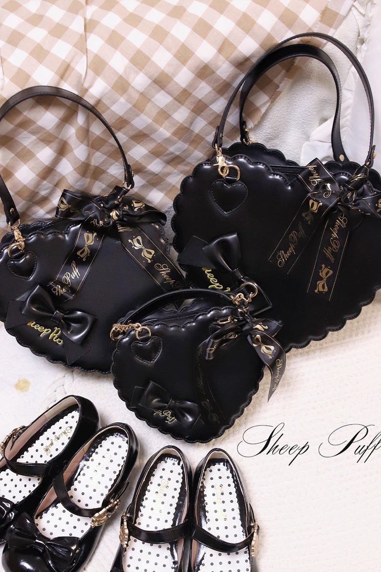 Lolita Character Bag - Heart, 5 Colors, Zipper Detail, Embroidered, Sweet Style - S Black / M Black / L Black option