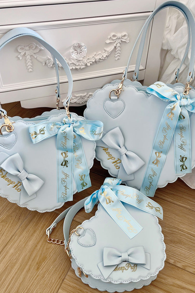 Lolita Character Bag - Heart, 5 Colors, Zipper Detail, Embroidered, Sweet Style - S Blue / M Blue / L Blue option