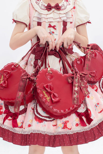 Lolita Character Bag - Heart, 5 Colors, Zipper Detail, Embroidered, Sweet Style - S Red / M Red / L Red option