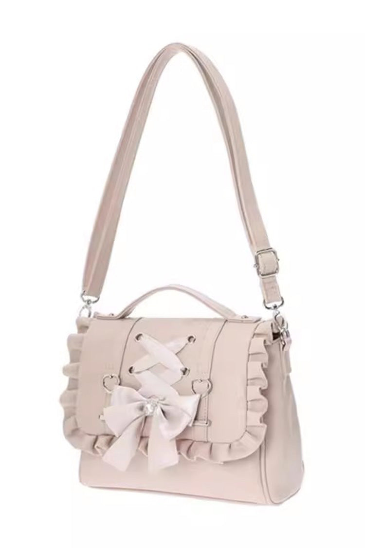 Lolita Character Bag - Ruffle Bowknot Lace-up Handbag, 3 Colors, Lace Trim, Ruffled - additional product view 3