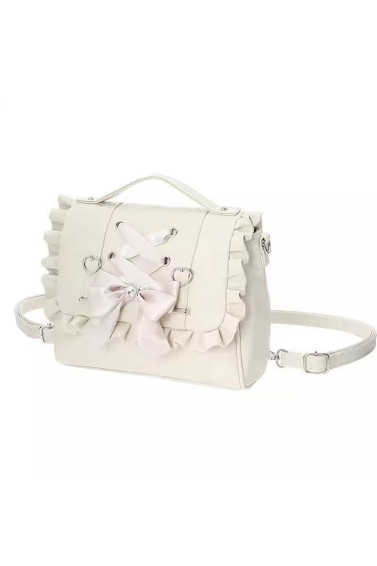 Lolita Character Bag - Ruffle Bowknot Lace-up Handbag, 3 Colors, Lace Trim, Ruffled - main product image