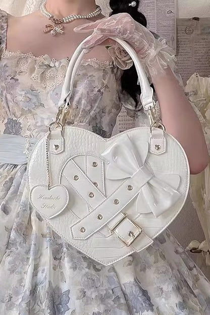 Lolita Character Bag - Witch Tea Break Heart Shaped, 3 Colors, Buckle Detail, Bow Detail - additional product view 2