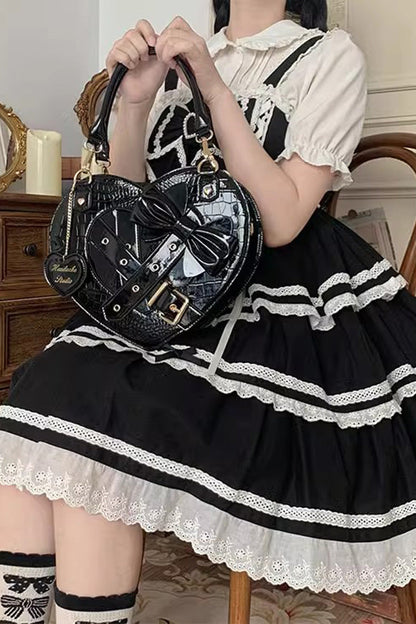 Lolita Character Bag - Witch Tea Break Heart Shaped, 3 Colors, Buckle Detail, Bow Detail - additional product view 6