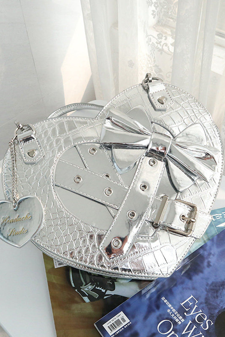 Lolita Character Bag - Witch Tea Break Heart Shaped, 3 Colors, Buckle Detail, Bow Detail - One-Size Silver option