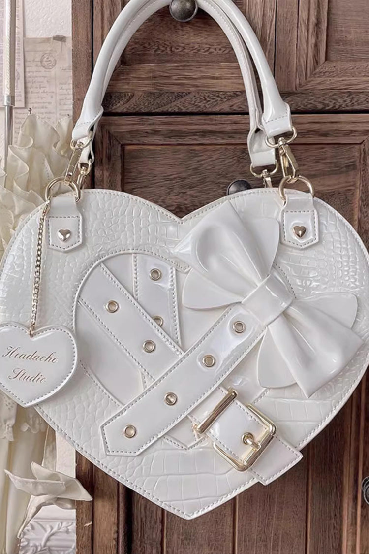 Lolita Character Bag - Witch Tea Break Heart Shaped, 3 Colors, Buckle Detail, Bow Detail - One-Size White option