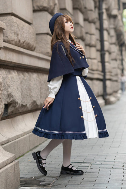 Lolita Coordinate Set - Blue/white Suit Collar Double, 2 Colors, Double-Breasted - additional product view 3