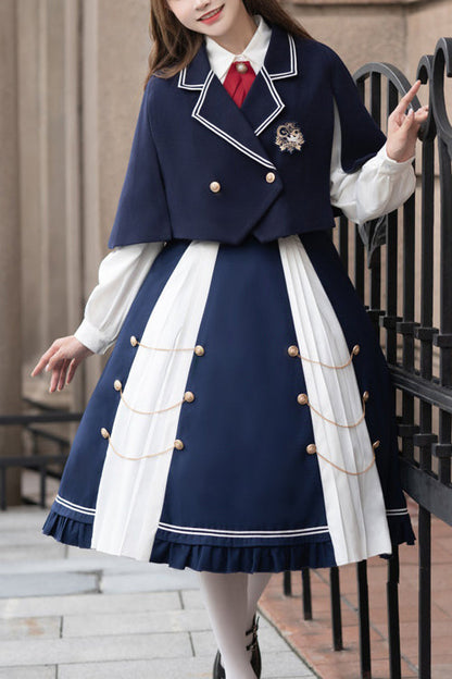 Lolita Coordinate Set - Blue/white Suit Collar Double, 2 Colors, Double-Breasted - main product image