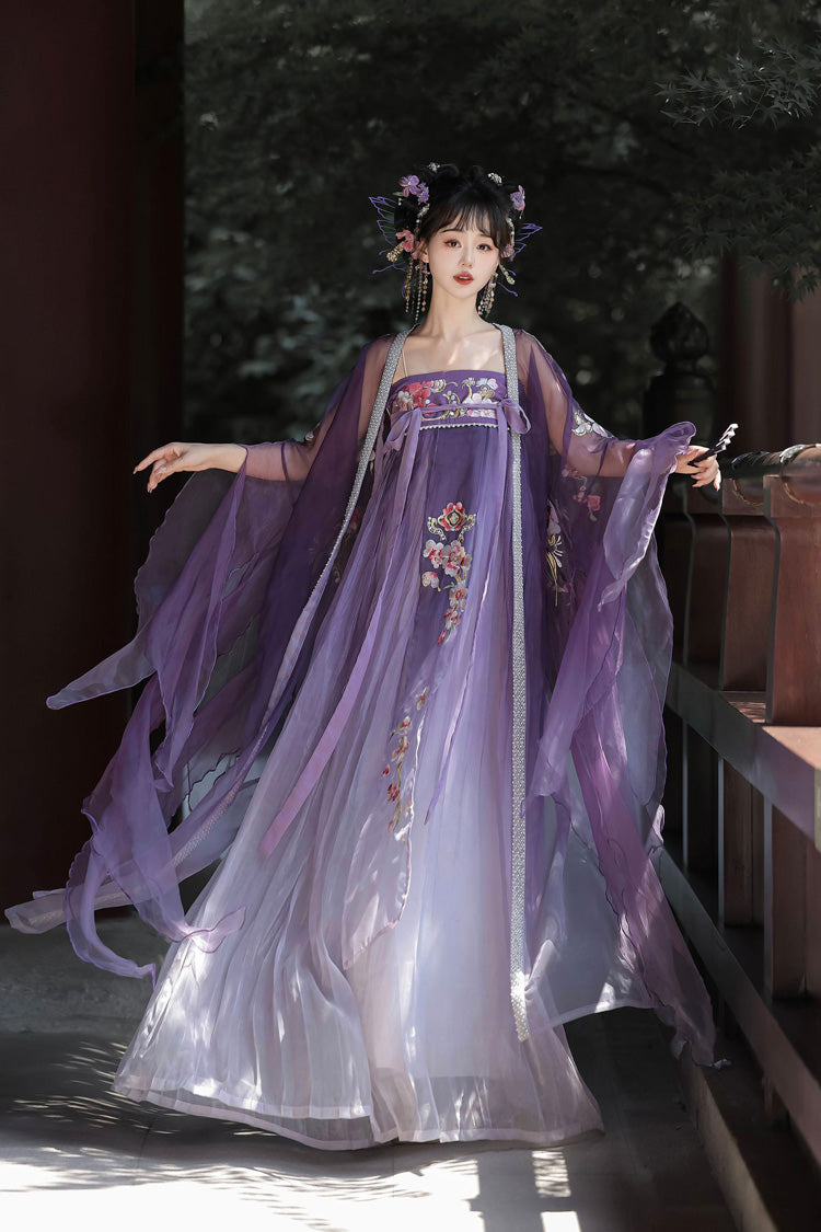 Lolita Coordinate Set - Embroidery Tang-style Hezi Hanfu, Purple, Long Sleeves - additional product view 2