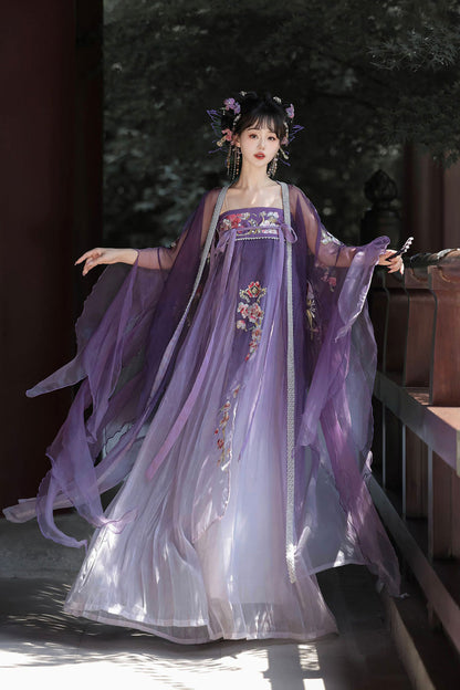 Lolita Coordinate Set - Embroidery Tang-style Hezi Hanfu, Purple, Long Sleeves - additional product view 2