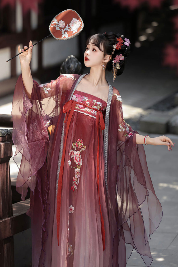 Lolita Coordinate Set - Embroidery Tang-style Hezi Hanfu, Red, Chinese-Inspired Style - additional product view 4