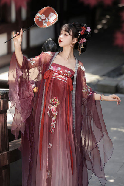 Lolita Coordinate Set - Embroidery Tang-style Hezi Hanfu, Red, Chinese-Inspired Style - additional product view 4