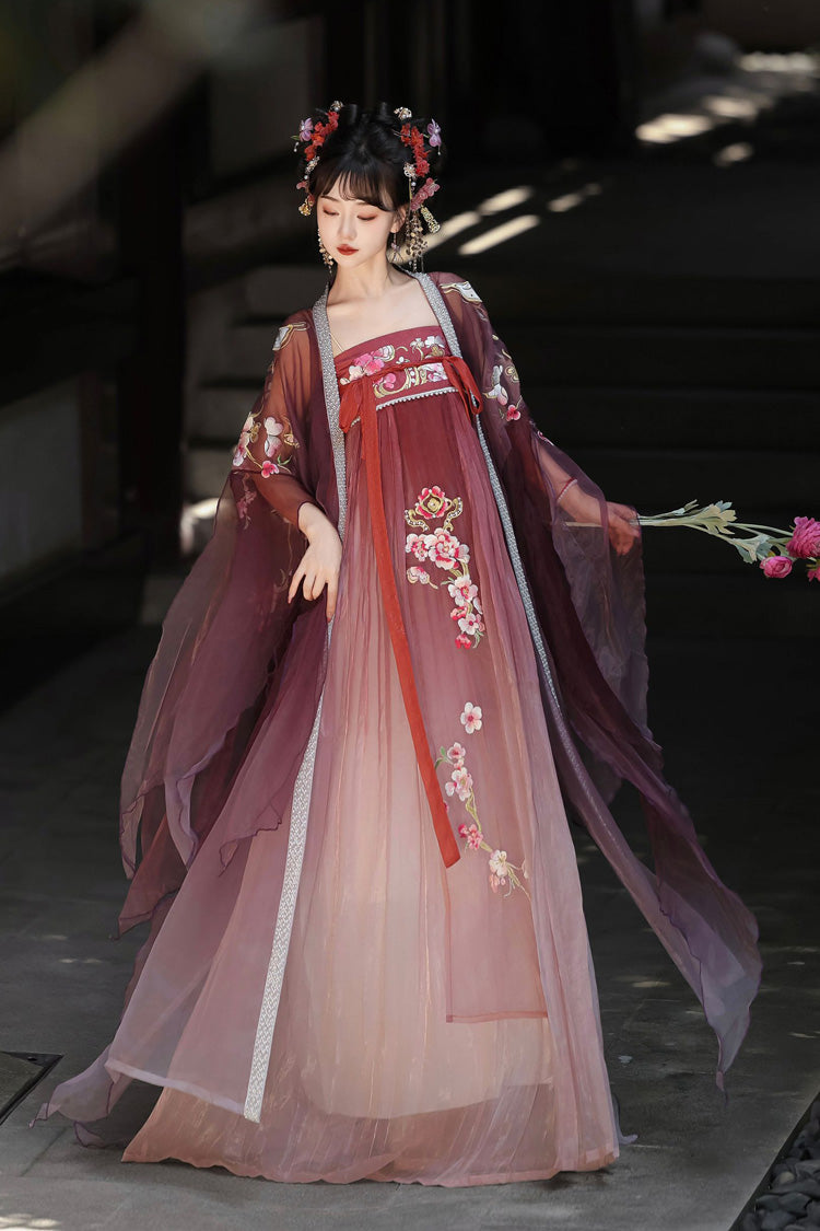 Lolita Coordinate Set - Embroidery Tang-style Hezi Hanfu, Red, Chinese-Inspired Style - main product image