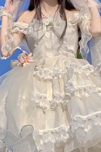 Lolita Coordinate Set - Multi-layered, White, Bow Detail, Ruffled, Sweet Style - additional product view 10