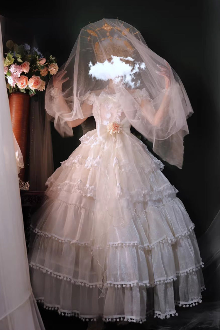 Lolita Coordinate Set - Multi-layered, White, Bow Detail, Ruffled, Sweet Style - main product image