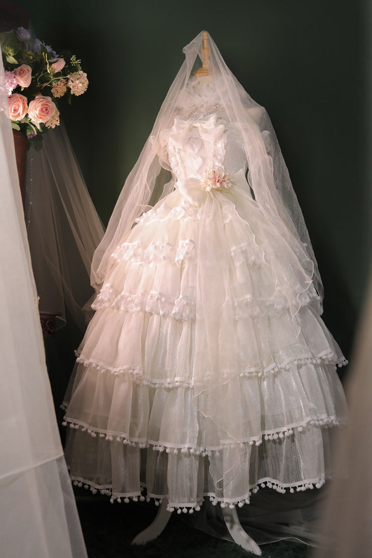 Lolita Coordinate Set - Multi-layered, White, Bow Detail, Ruffled, Sweet Style - S Ivory(Long Version) / M Ivory(Long Version) / L Ivory(Long Version) option