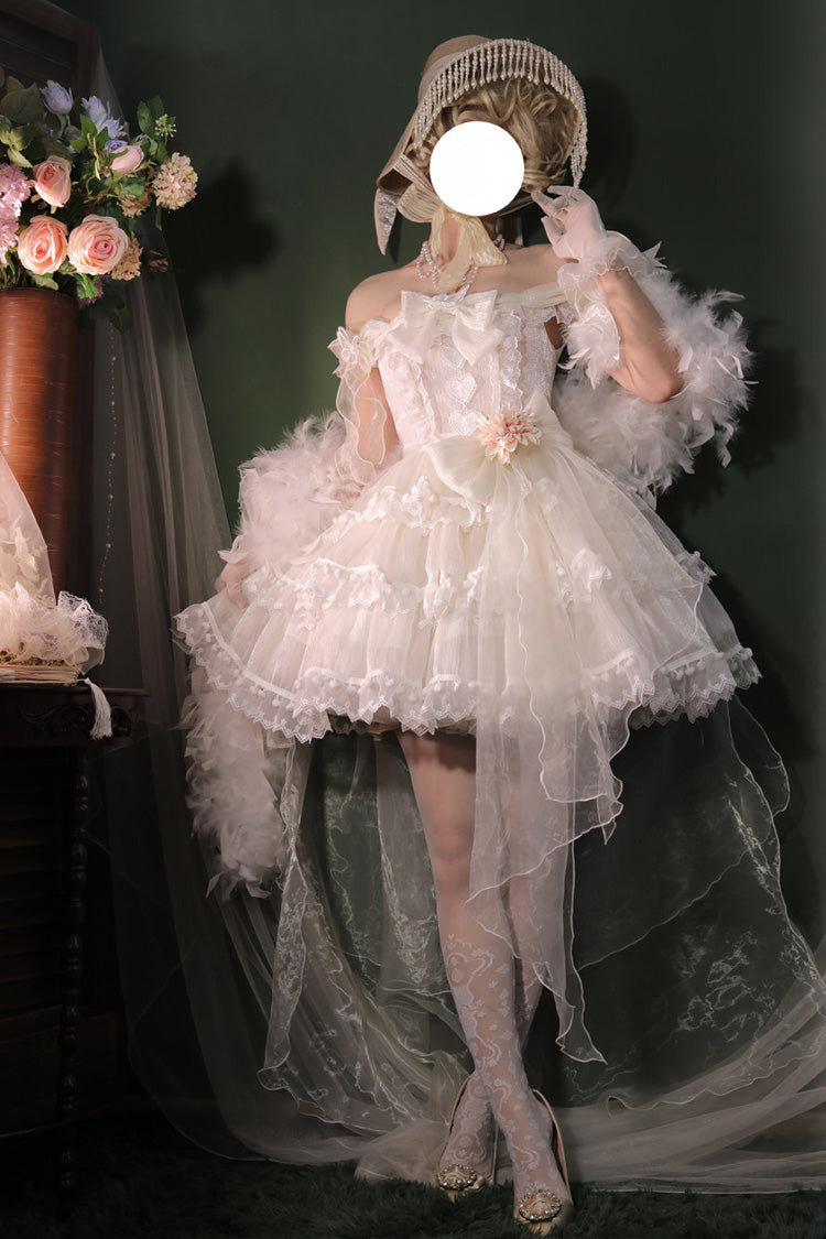 Lolita Coordinate Set - Multi-layered, White, Bow Detail, Ruffled, Sweet Style - S White(Short Version) / M White(Short Version) / L White(Short Version) option