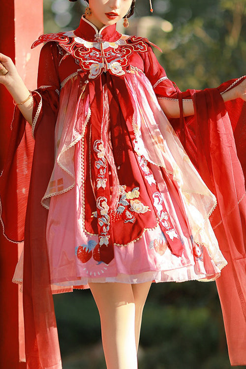 Lolita Coordinate Set - Original Strawberry Printed, Red, Embroidered, Sweet Style - main product image