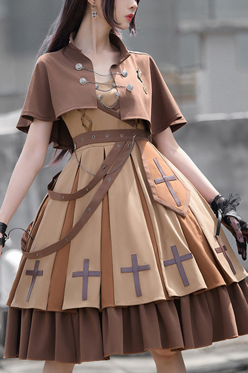 Lolita Coordinate Set - Retro Military Style Dawn, Brown, Classic Style - main product image