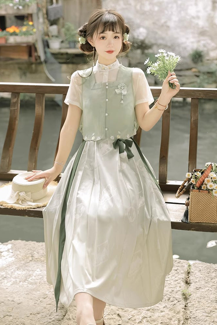 Lolita Coordinate Set - Round Collar Embroidered Pearl, Green, Long Length, Sweet Style - additional product view 4