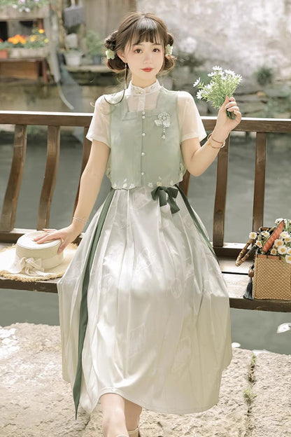 Lolita Coordinate Set - Round Collar Embroidered Pearl, Green, Long Length, Sweet Style - additional product view 4