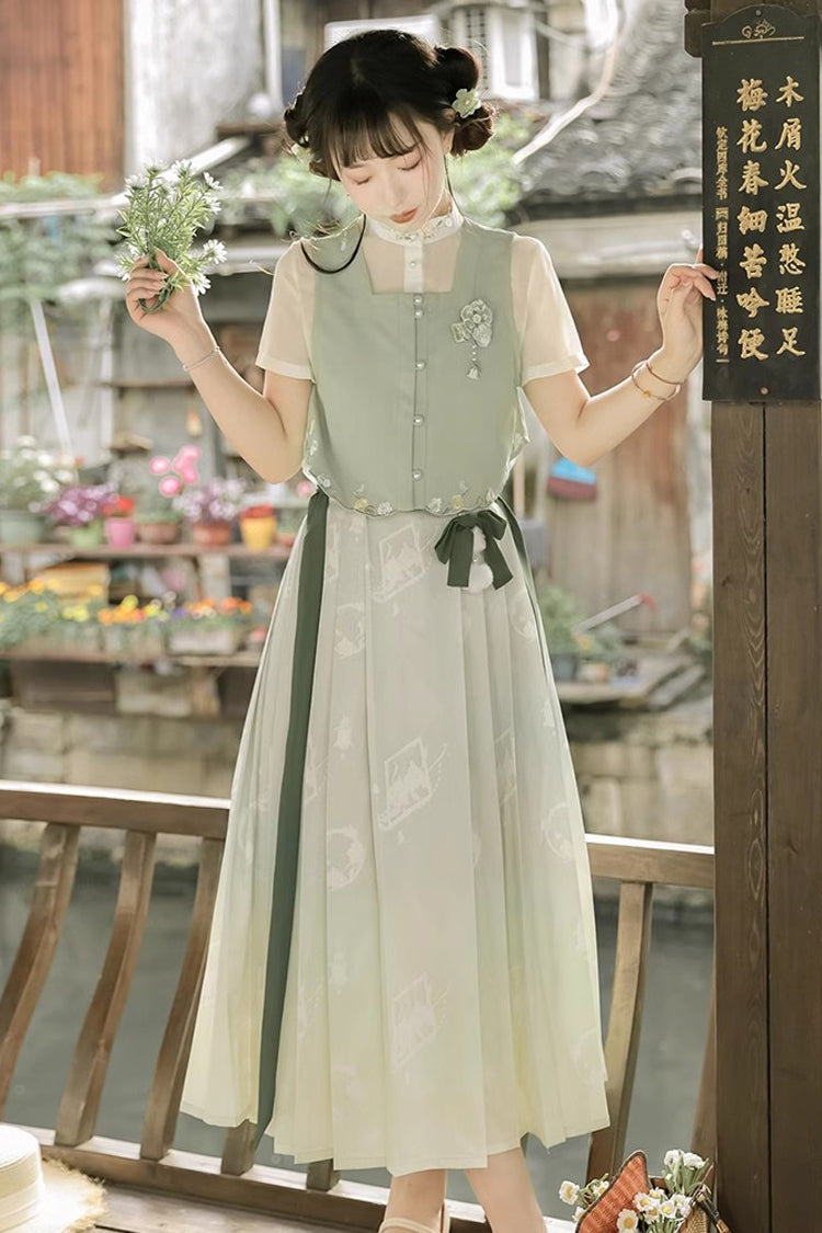 Lolita Coordinate Set - Round Collar Embroidered Pearl, Green, Long Length, Sweet Style - additional product view 5