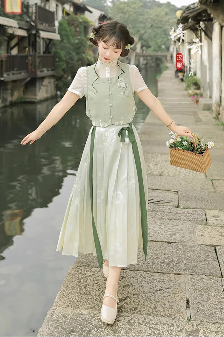 Lolita Coordinate Set - Round Collar Embroidered Pearl, Green, Long Length, Sweet Style - additional product view 6