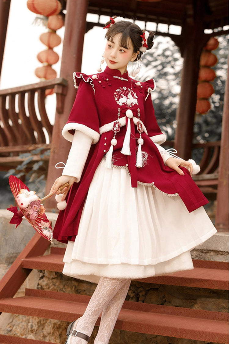 Lolita Coordinate Set - Round Collar High Waisted, Red, High Waist, Long Sleeves - additional product view 3