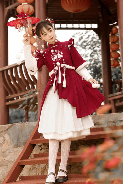 Lolita Coordinate Set - Round Collar High Waisted, Red, High Waist, Long Sleeves - additional product view 4