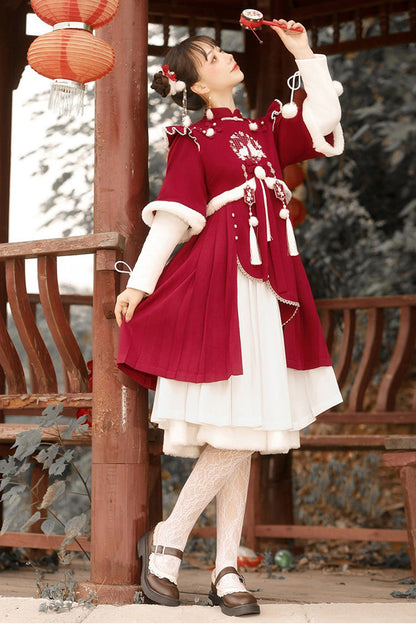 Lolita Coordinate Set - Round Collar High Waisted, Red, High Waist, Long Sleeves - additional product view 5
