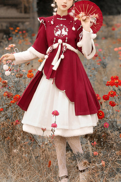 Lolita Coordinate Set - Round Collar High Waisted, Red, High Waist, Long Sleeves - main product image