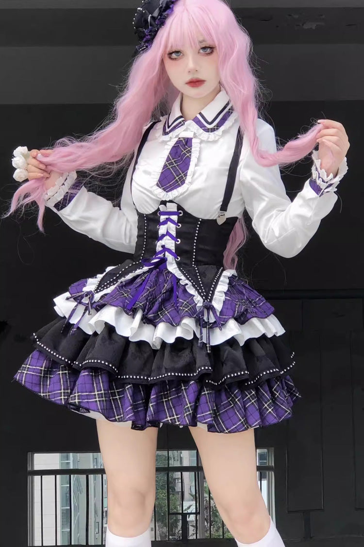 Lolita Coordinate Set - White/black/purple Multi-layer, 3 Colors, Sweet Style, Printed - main product image