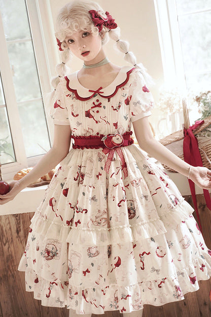 Lolita Dress - Apple Tea Print, White, Plus Size, Printed, Sweet Style - additional product view 2