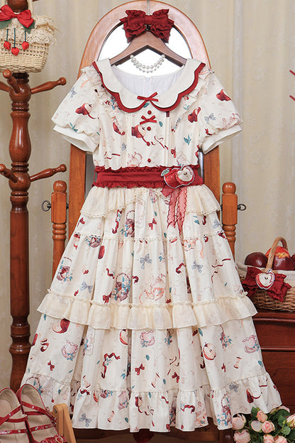 Lolita Dress - Apple Tea Print, White, Plus Size, Printed, Sweet Style - additional product view 3