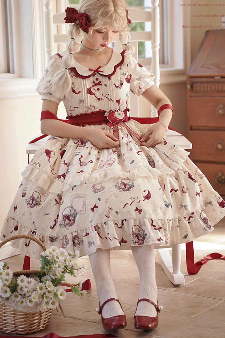 Lolita Dress - Apple Tea Print, White, Plus Size, Printed, Sweet Style - additional product view 5