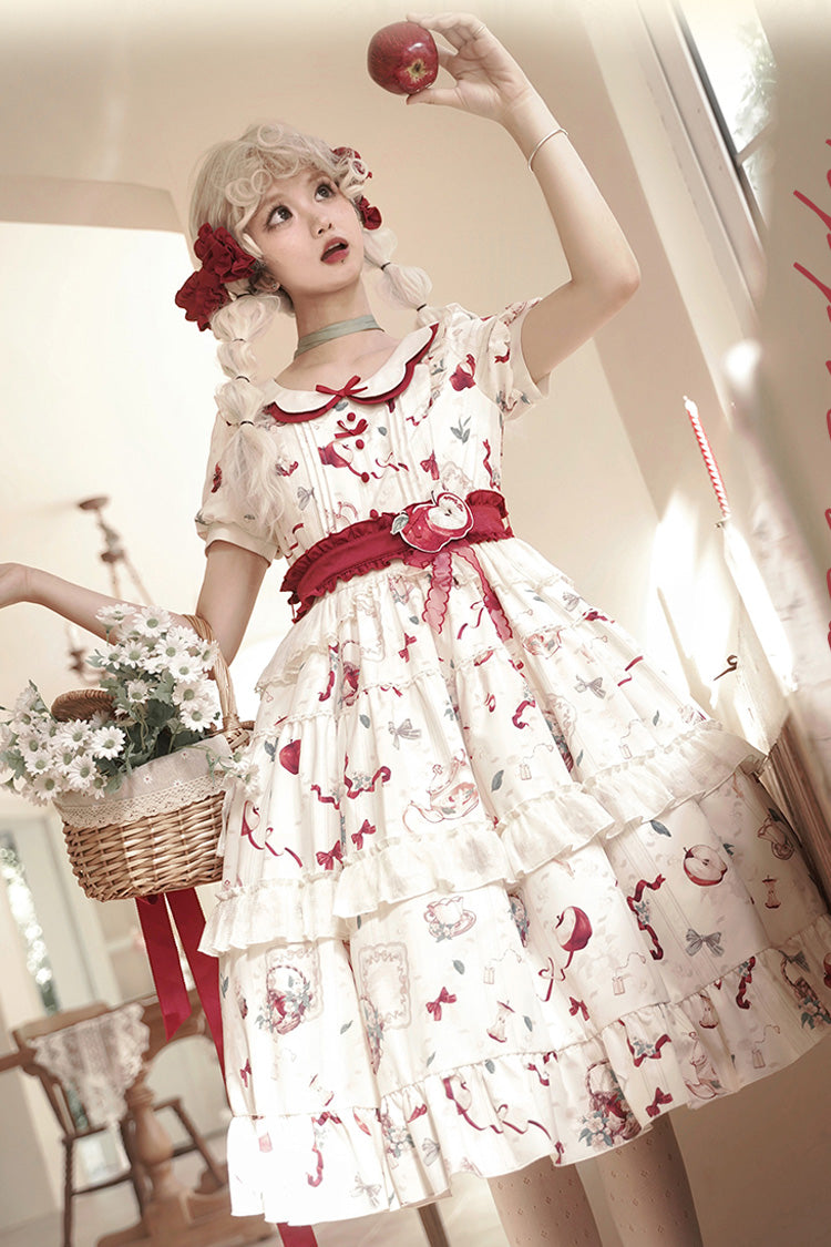 Lolita Dress - Apple Tea Print, White, Plus Size, Printed, Sweet Style - additional product view 6