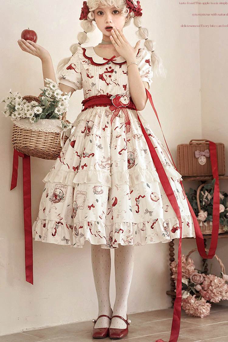 Lolita Dress - Apple Tea Print, White, Plus Size, Printed, Sweet Style - additional product view 7