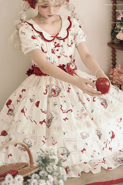 Lolita Dress - Apple Tea Print, White, Plus Size, Printed, Sweet Style - additional product view 8