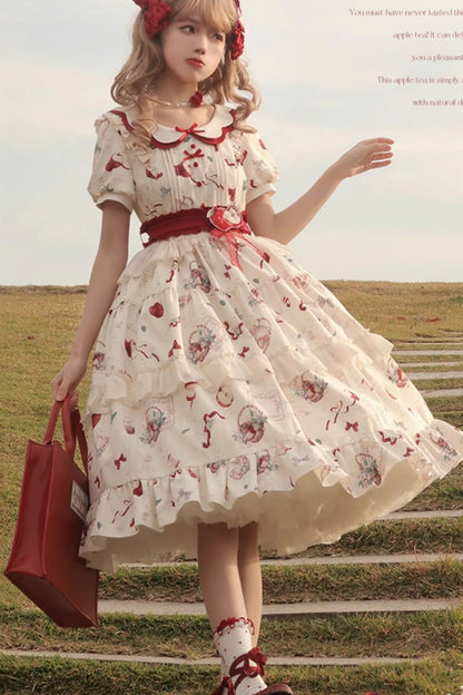 Lolita Dress - Apple Tea Print, White, Plus Size, Printed, Sweet Style - additional product view 9