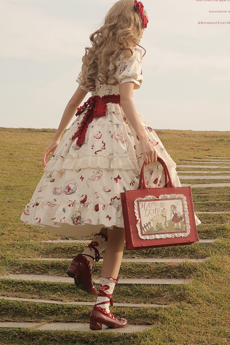 Lolita Dress - Apple Tea Print, White, Plus Size, Printed, Sweet Style - additional product view 10