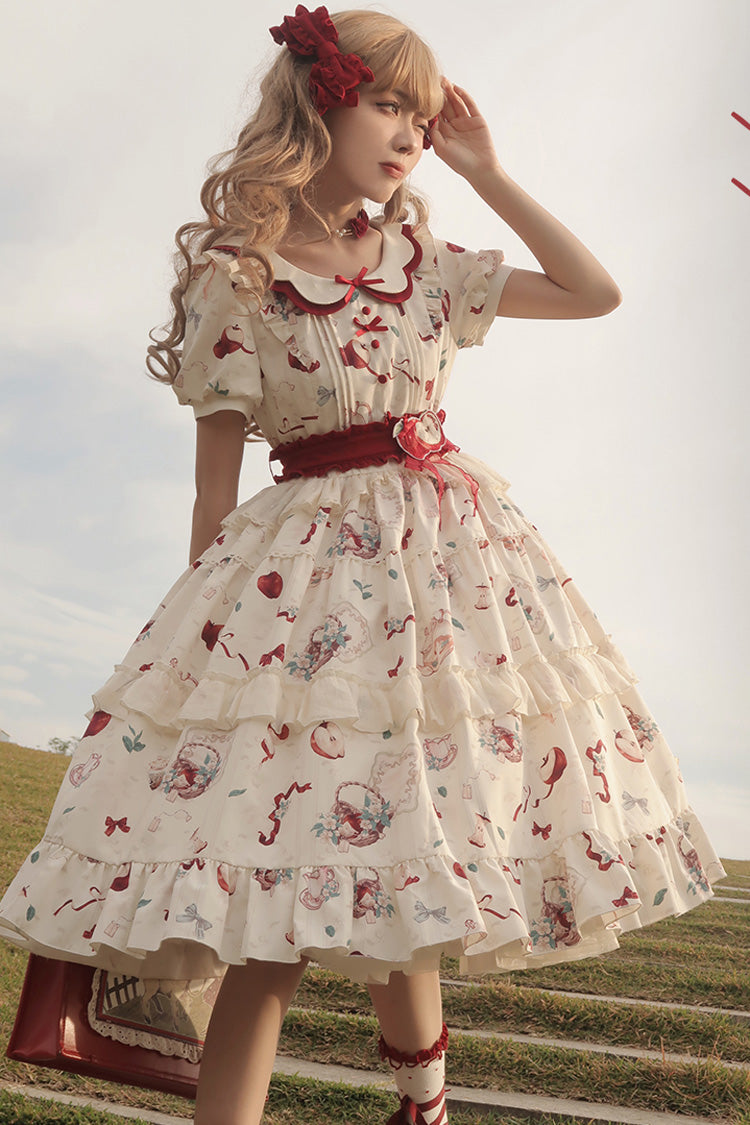 Lolita Dress - Apple Tea Print, White, Plus Size, Printed, Sweet Style - additional product view 12
